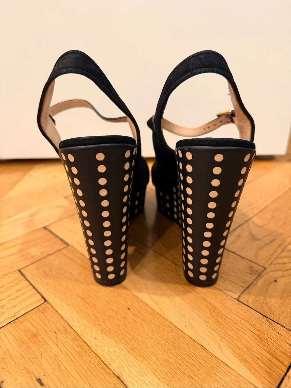 Tory Burch Black Suede Polka Dot Platform Wedge Sandals Size 11